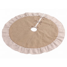 120CM Linen Christmas Tree Skirt with Ruffle Trim