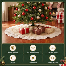 120CM Linen Christmas Tree Skirt with Ruffle Trim