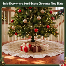 120CM Linen Christmas Tree Skirt with Ruffle Trim