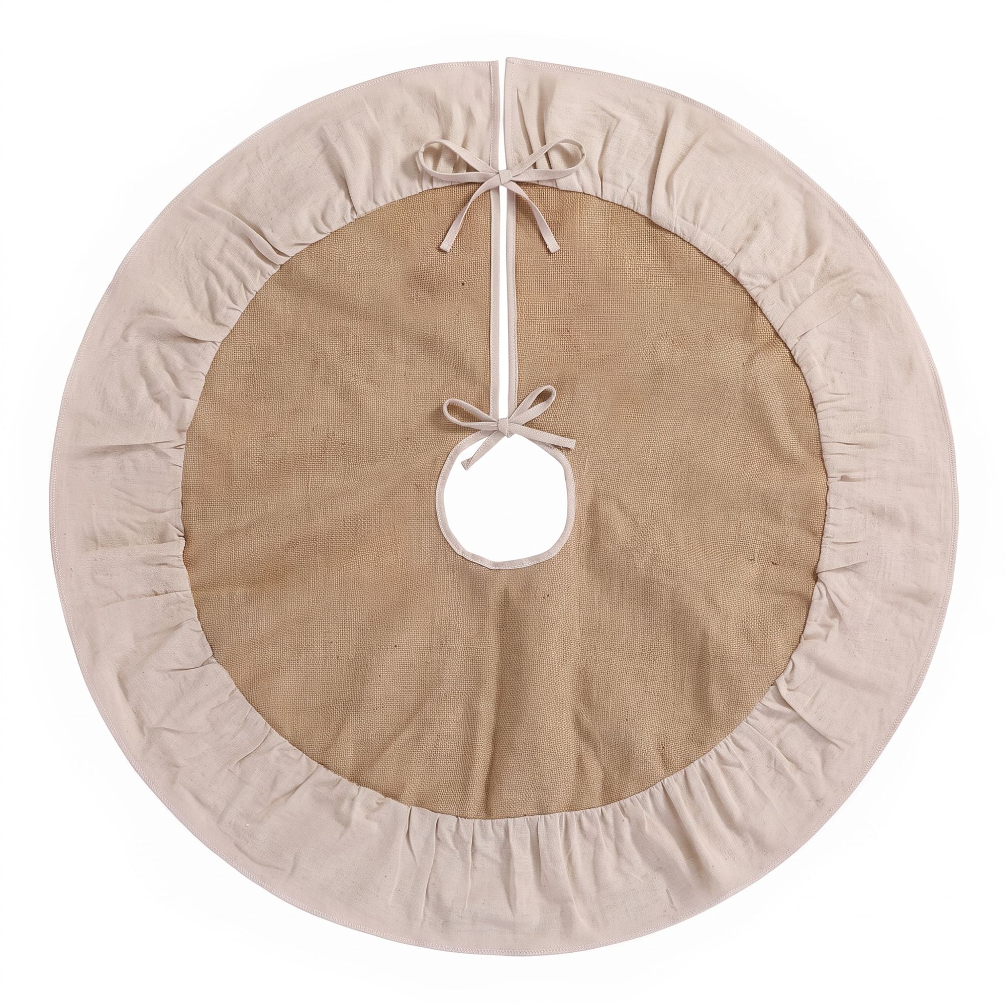90CM Linen Christmas Tree Skirt with Ruffle Trim