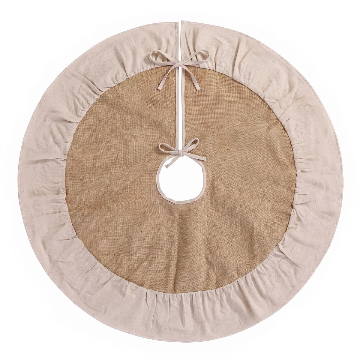 90CM Linen Christmas Tree Skirt with Ruffle Trim