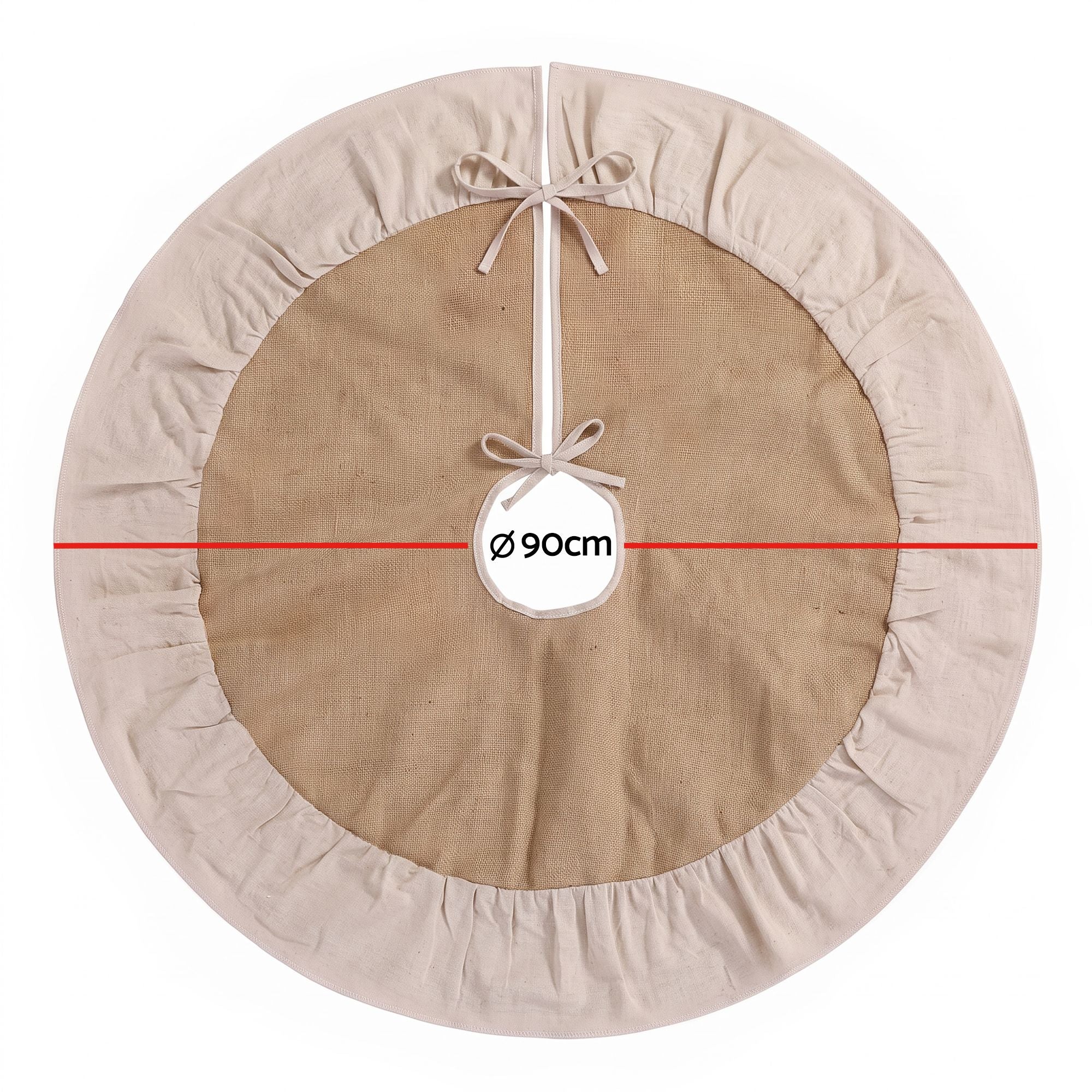 90CM Linen Christmas Tree Skirt with Ruffle Trim
