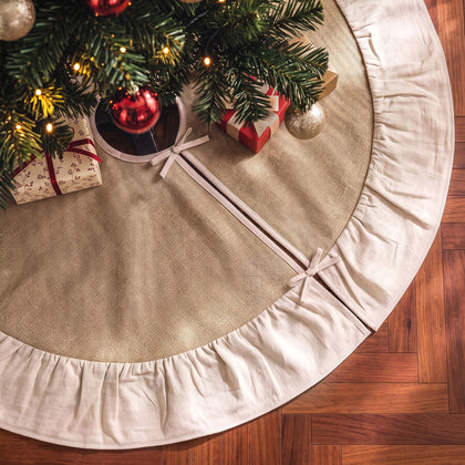 90CM Linen Christmas Tree Skirt with Ruffle Trim