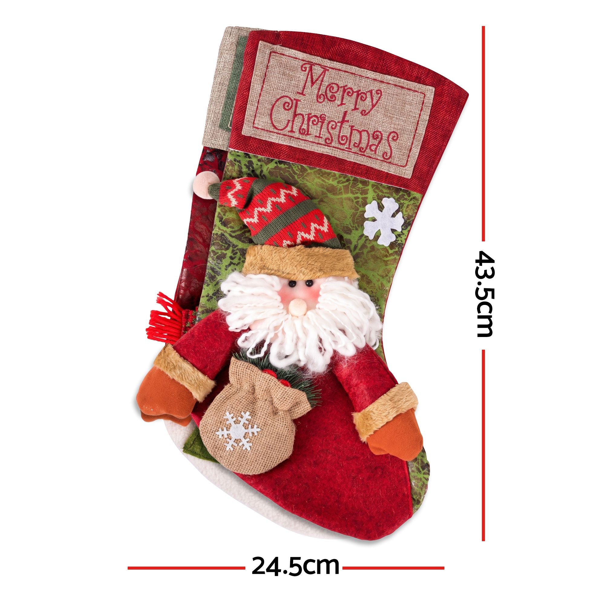 2 Pack 3D Christmas Stockings with Plush Santa & Snowman – 43.5CM
