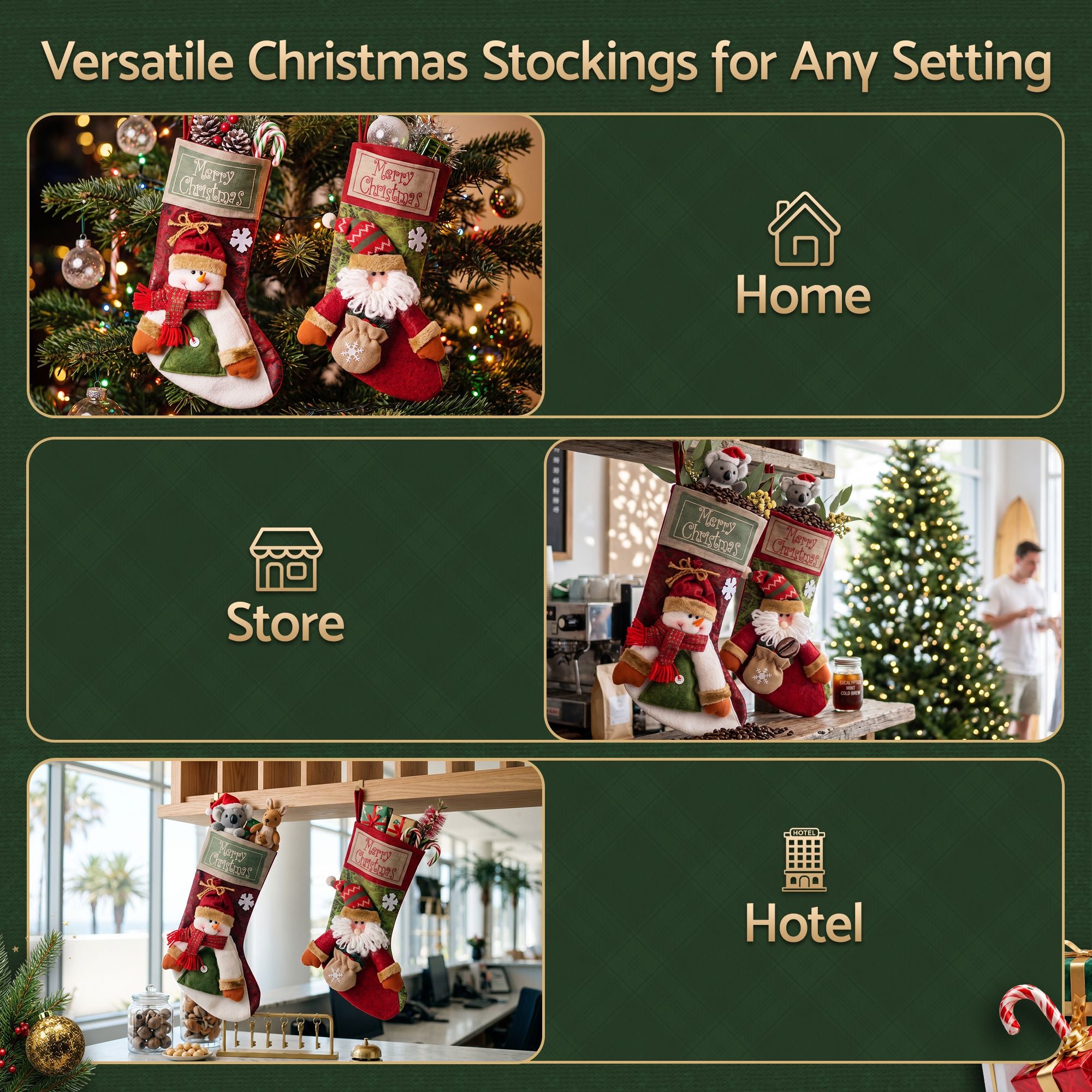 2 Pack 3D Christmas Stockings with Plush Santa & Snowman – 43.5CM