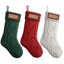 3 Pack Knitted Christmas Stockings with Leather Name Patches