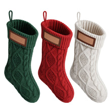 3 Pack Knitted Christmas Stockings with Leather Name Patches