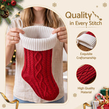 3 Pack Knitted Christmas Stockings with Leather Name Patches – Contrast Colours