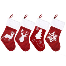 4 Pack Velvet Christmas Stockings with Reindeer & Snowflake Designs – 46.5CM