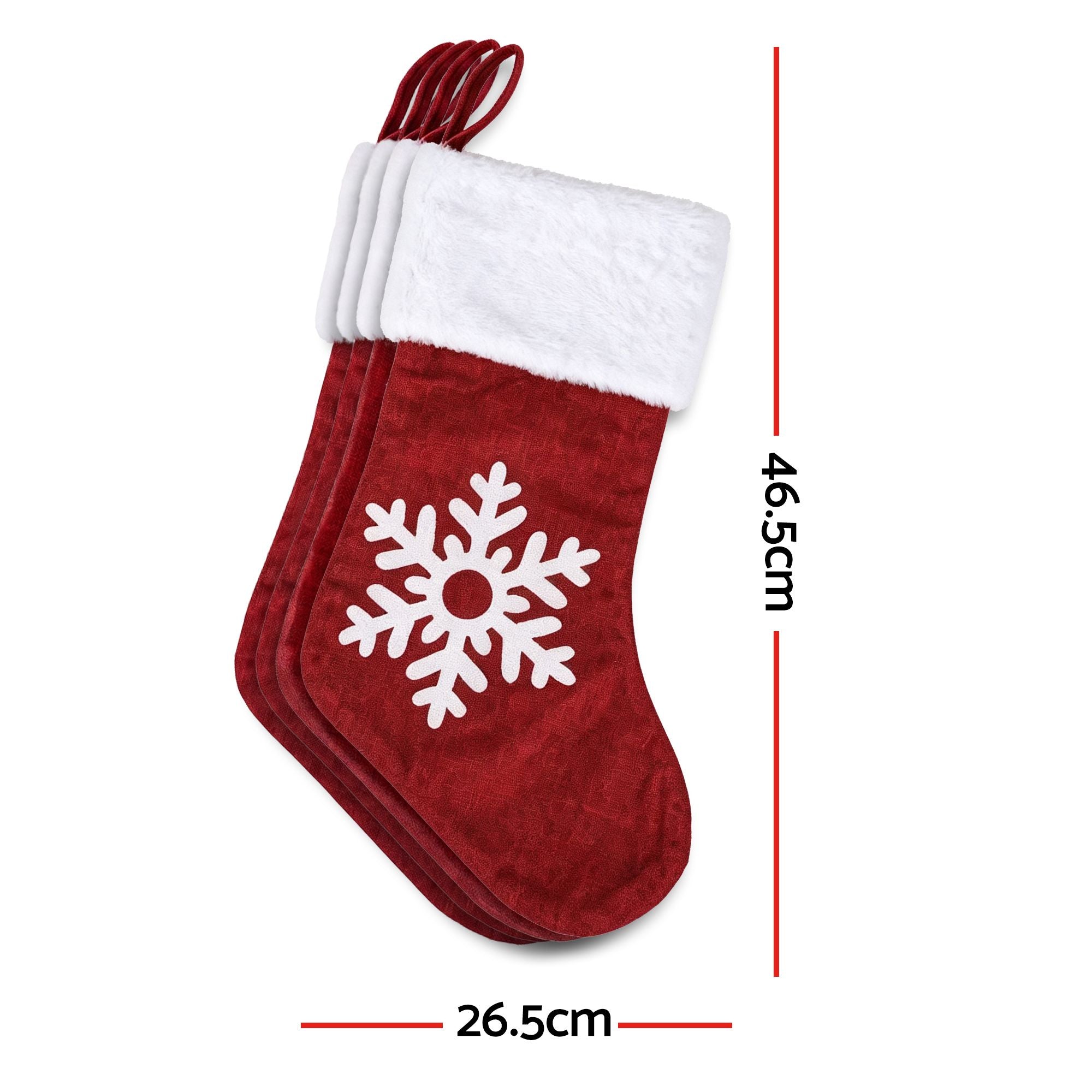 4 Pack Velvet Christmas Stockings with Reindeer & Snowflake Designs – 46.5CM