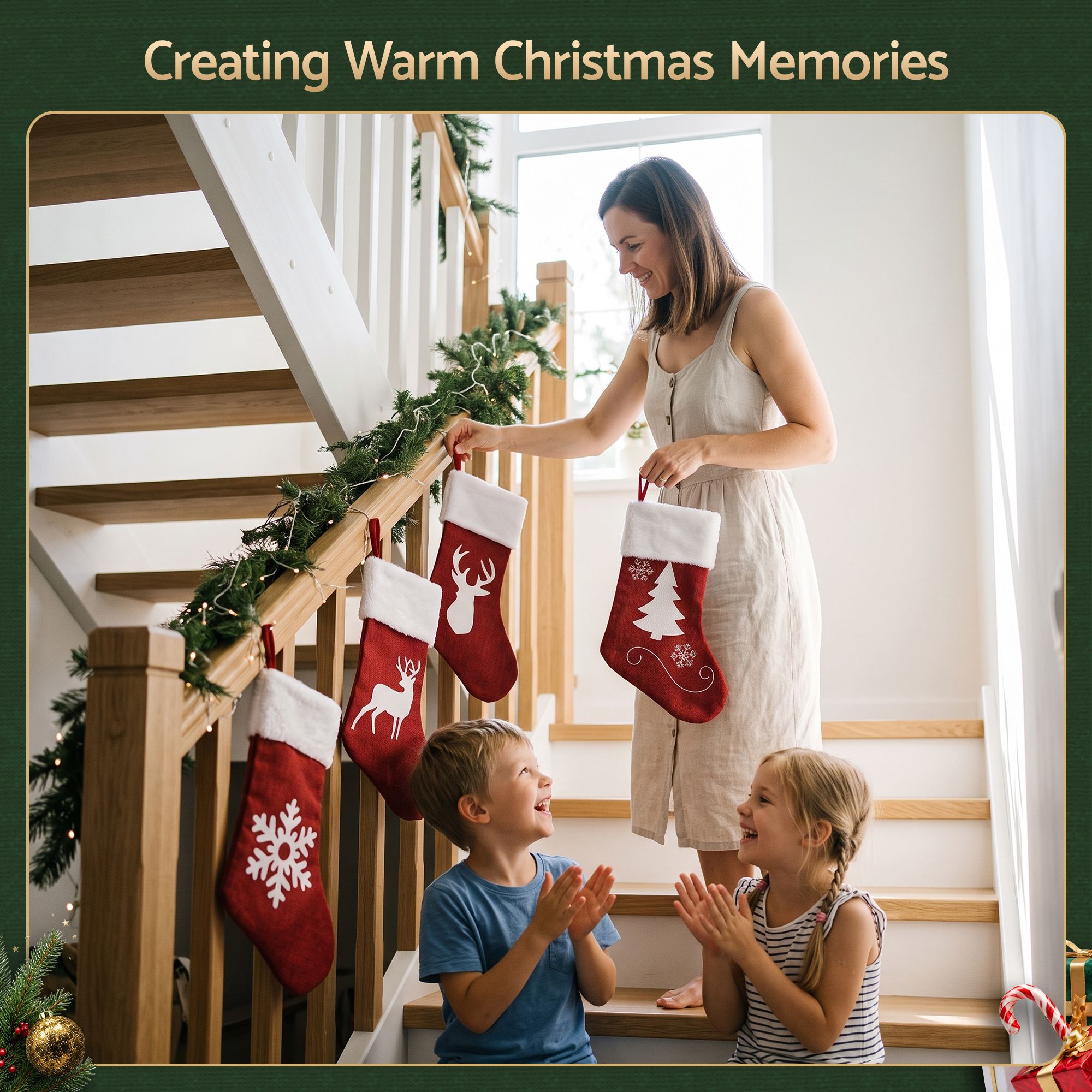 4 Pack Velvet Christmas Stockings with Reindeer & Snowflake Designs – 46.5CM
