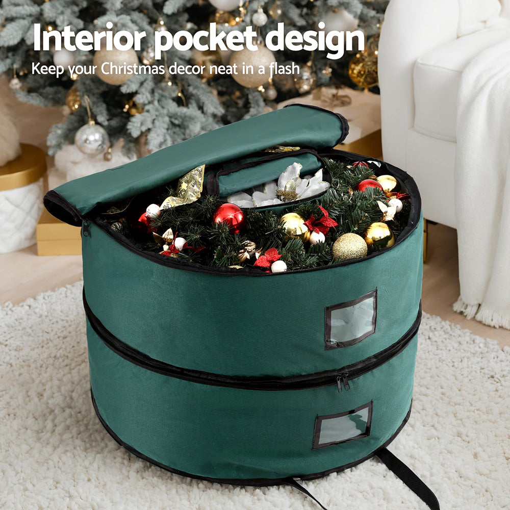 60CM 2-Tier Garland & Wreath Storage Bag – Green Oxford Fabric