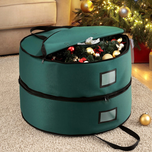 60CM 2-Tier Garland & Wreath Storage Bag – Green Oxford Fabric