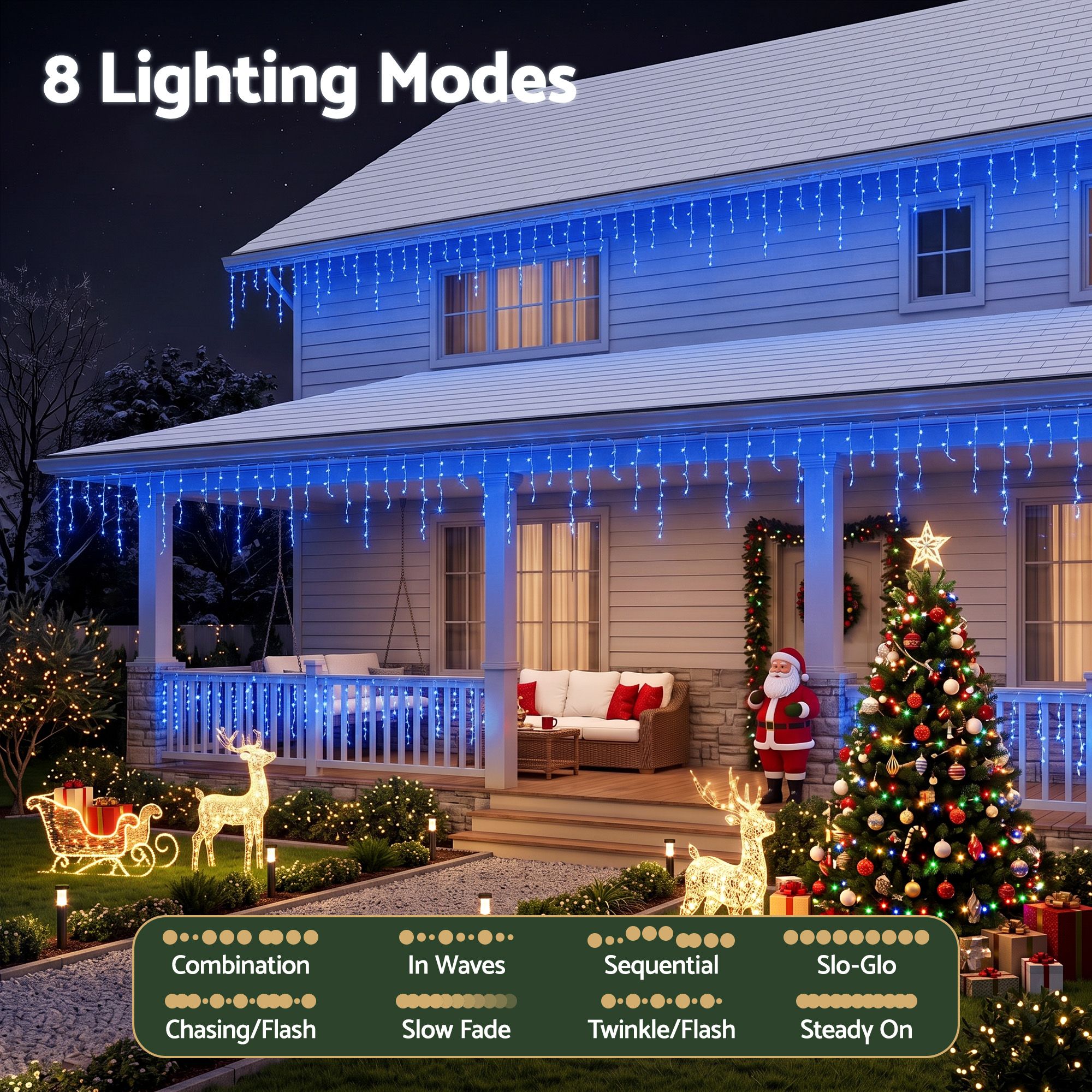 32M Solar Blue LED Icicle Christmas Lights with 960 LEDs