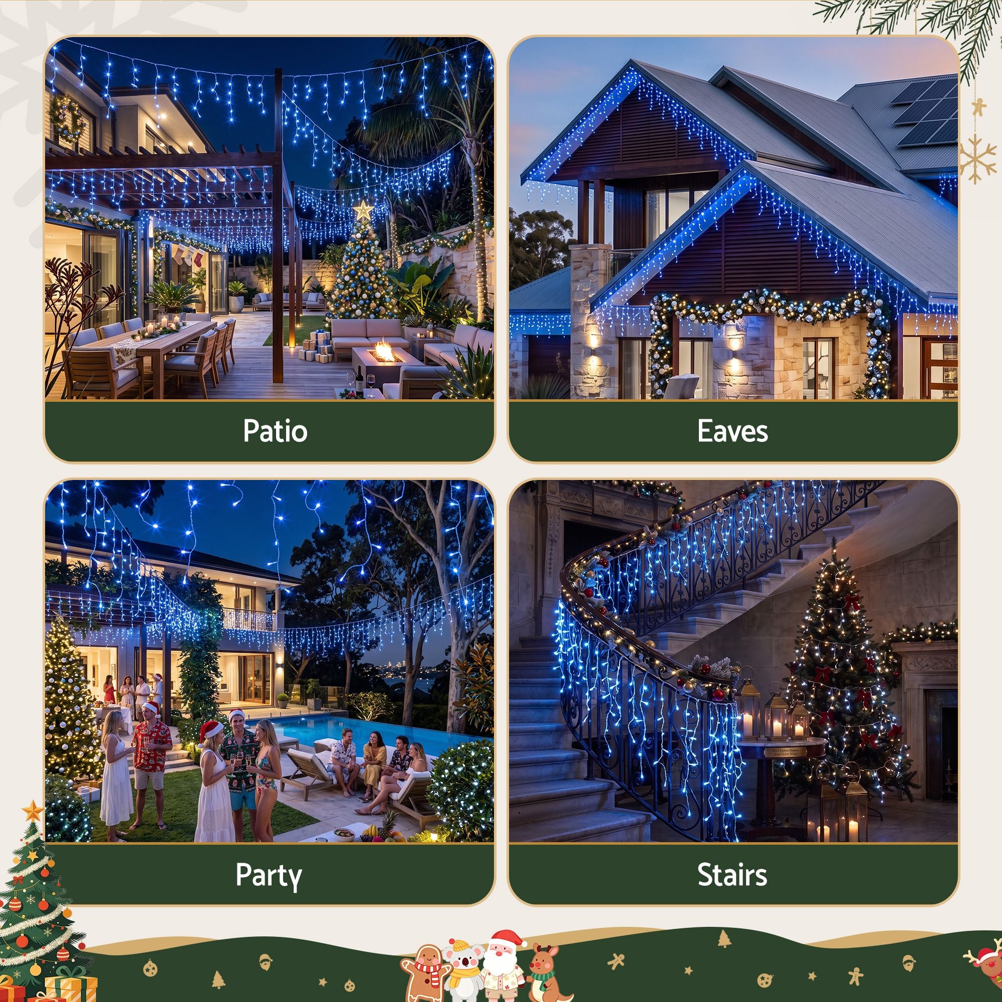 32M Solar Blue LED Icicle Christmas Lights with 960 LEDs