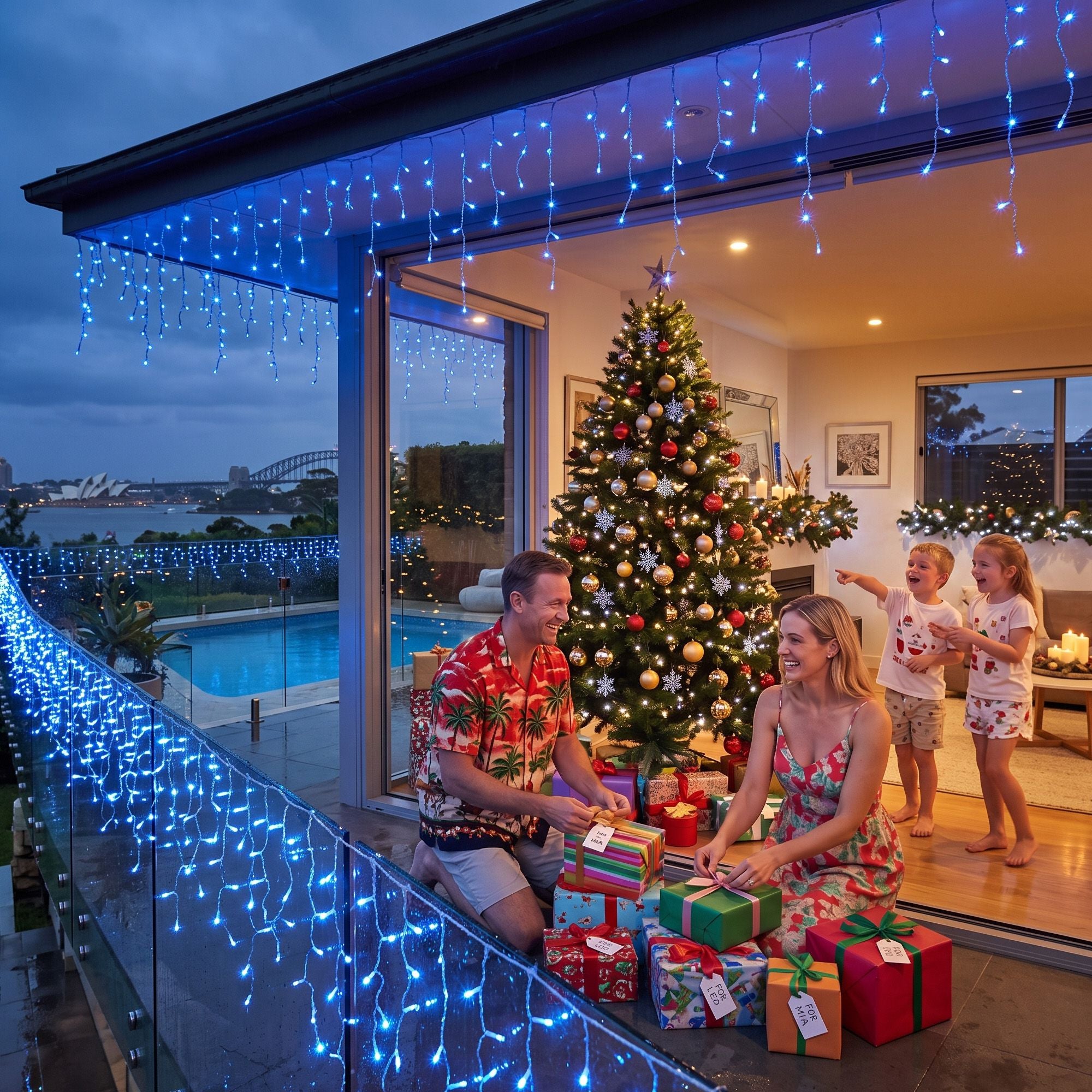 32M Solar Blue LED Icicle Christmas Lights with 960 LEDs