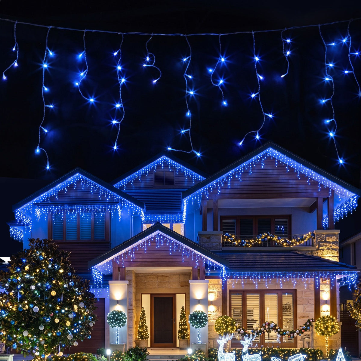 32M Solar Blue LED Icicle Christmas Lights with 960 LEDs