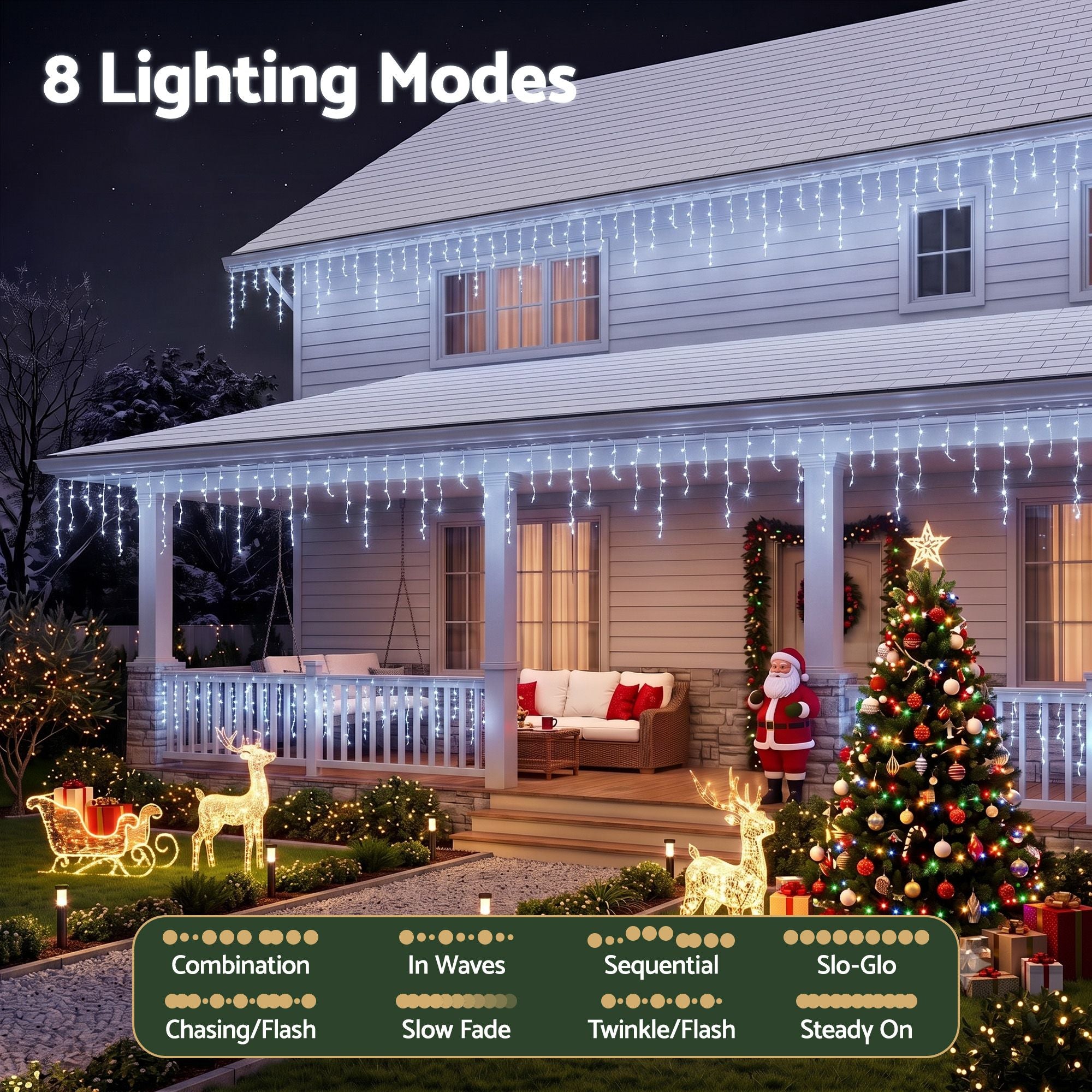 32M Solar Icicle Lights with 960 Cool White LED Lights
