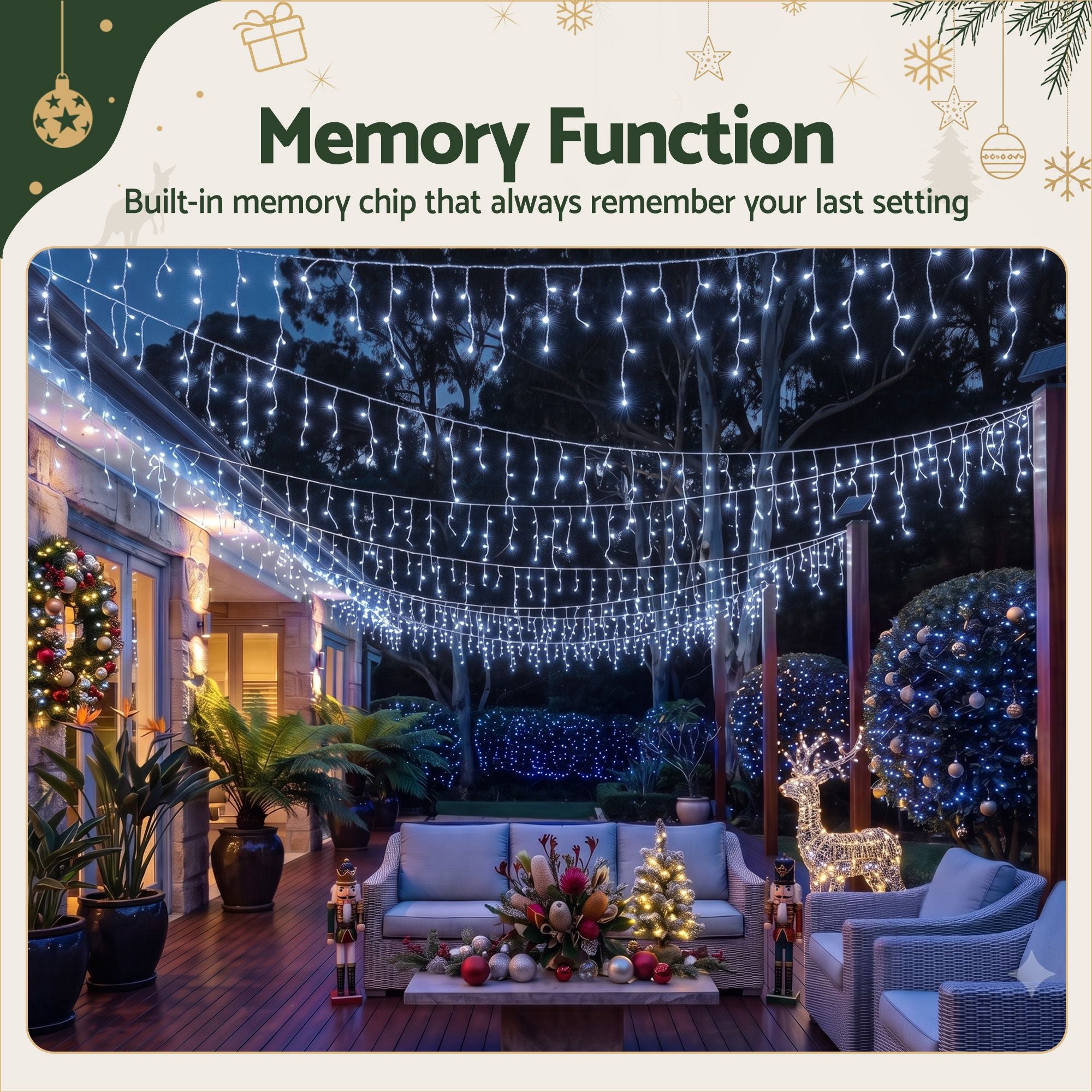 32M Solar Icicle Lights with 960 Cool White LED Lights