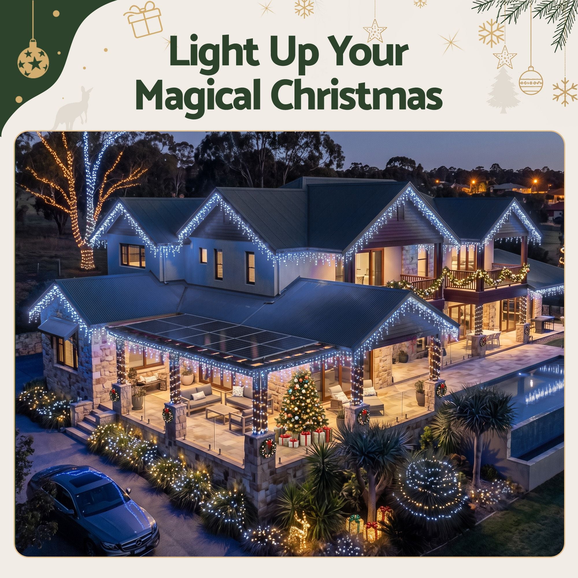 32M Solar Icicle Lights with 960 Cool White LED Lights