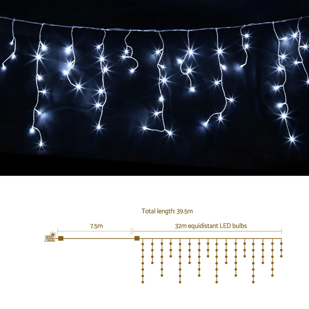 32M Solar Icicle Lights with 960 Cool White LED Lights