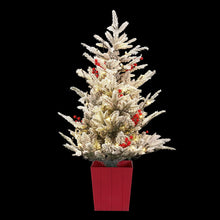 100CM Pre-Lit Flocked Potted Christmas Tree with 100 Warm White LEDs & Red Berries