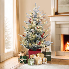 3.3FT Flocked Potted Christmas Tree – Red Berries, 320 Tips, 100 Warm White LED Lights