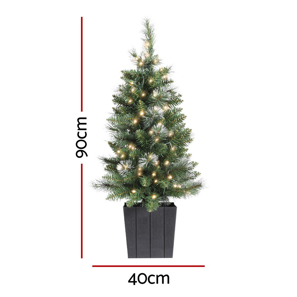 3FT Pre-Lit Potted Christmas Tree – 80 Warm White LEDs, 110 Tips
