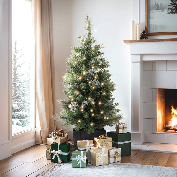 3FT Pre-Lit Potted Christmas Tree with 80 Warm White LEDs