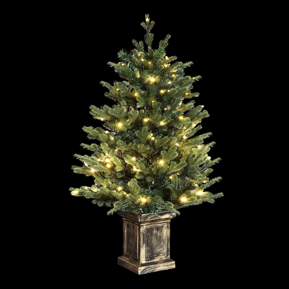 4FT Pre-Lit Potted Christmas Tree with 100 Warm White LEDs