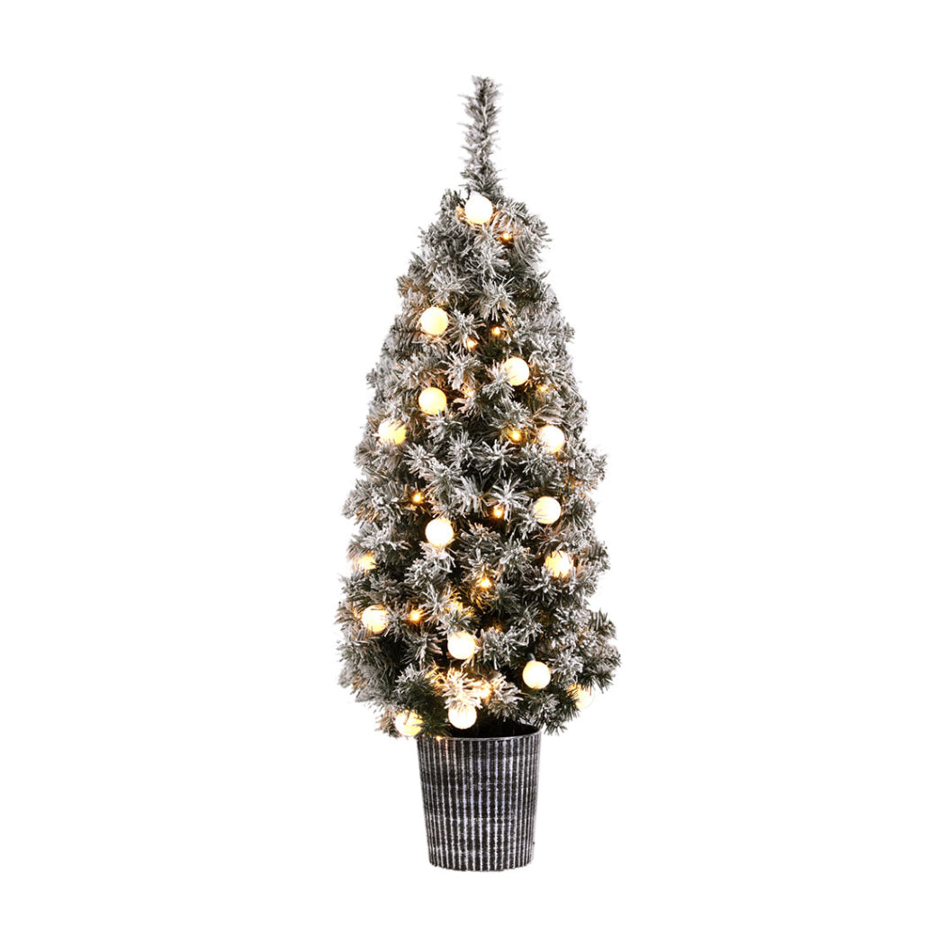 4FT Snow-Flocked Pre-Lit Potted Christmas Tree – 80 Warm White LEDs