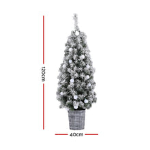 4FT Snow-Flocked Pre-Lit Potted Christmas Tree – 80 Warm White LEDs