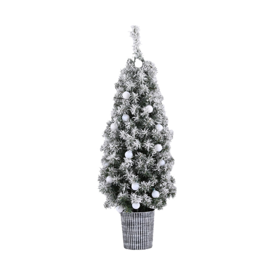 4FT Snow-Flocked Pre-Lit Potted Christmas Tree – 80 Warm White LEDs