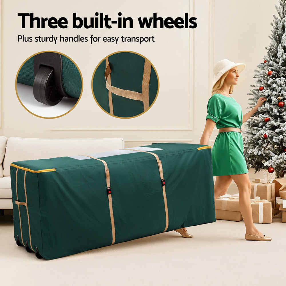 10FT Christmas Tree Storage Bag with Wheels – Green Oxford Fabric