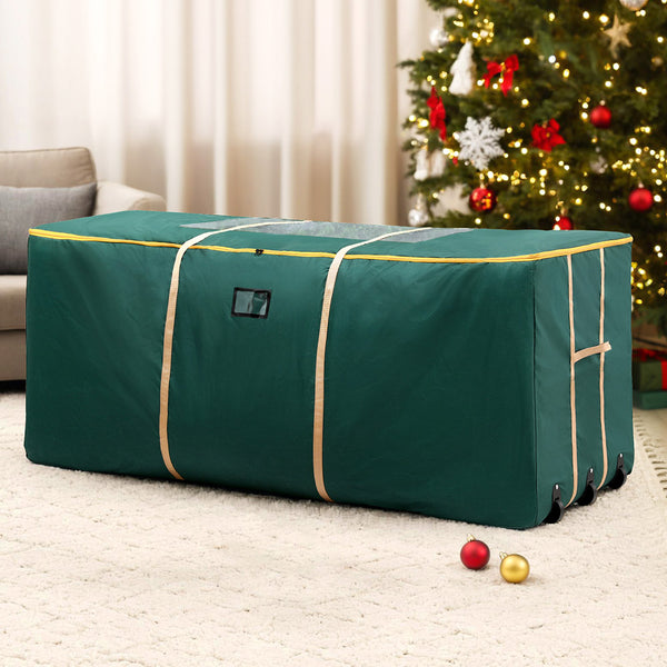 10FT Christmas Tree Storage Bag with Wheels – Green Oxford Fabric