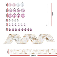 34 Piece Pink & White Christmas Decoration Set with Gold Ribbon