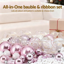 34 Piece Pink & White Christmas Decoration Set with Gold Ribbon