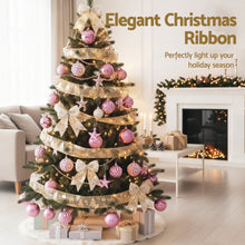 34 Piece Pink & White Christmas Decoration Set with Gold Ribbon