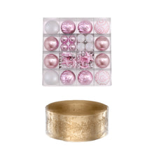34 Piece Pink & White Christmas Decoration Set with Gold Ribbon