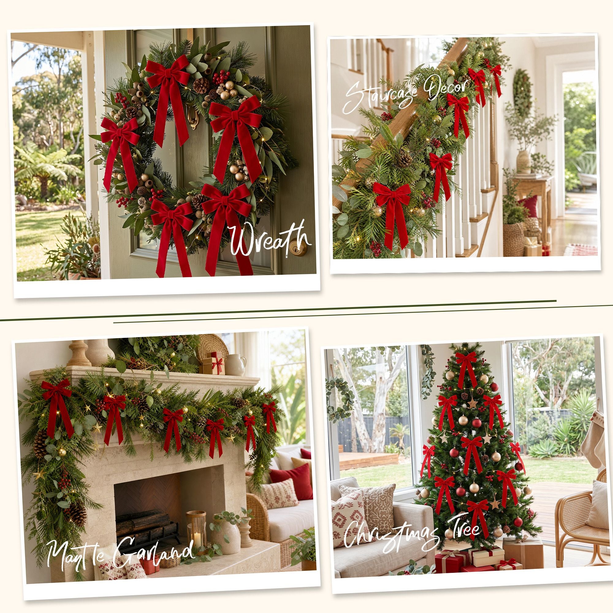 26CM Red Velvet Christmas Bows – 12-Piece Set