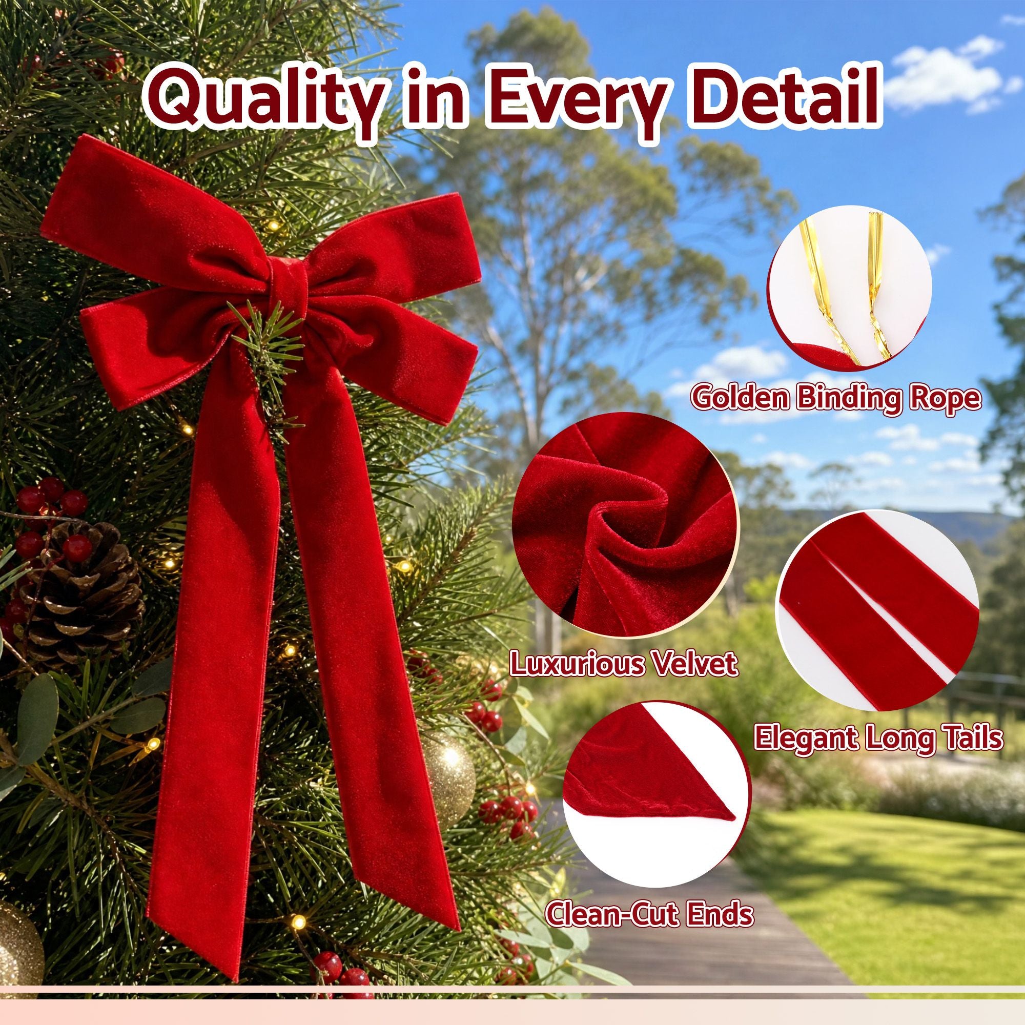 26CM Red Velvet Christmas Bows – 12-Piece Set
