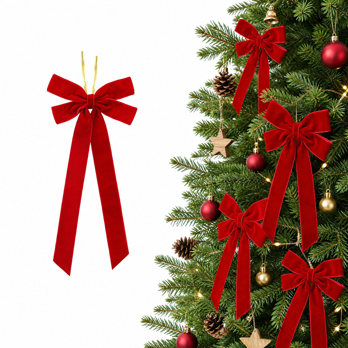 26CM Red Velvet Christmas Bows – 12-Piece Set