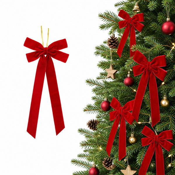 26CM Red Velvet Christmas Bows – 12-Piece Set