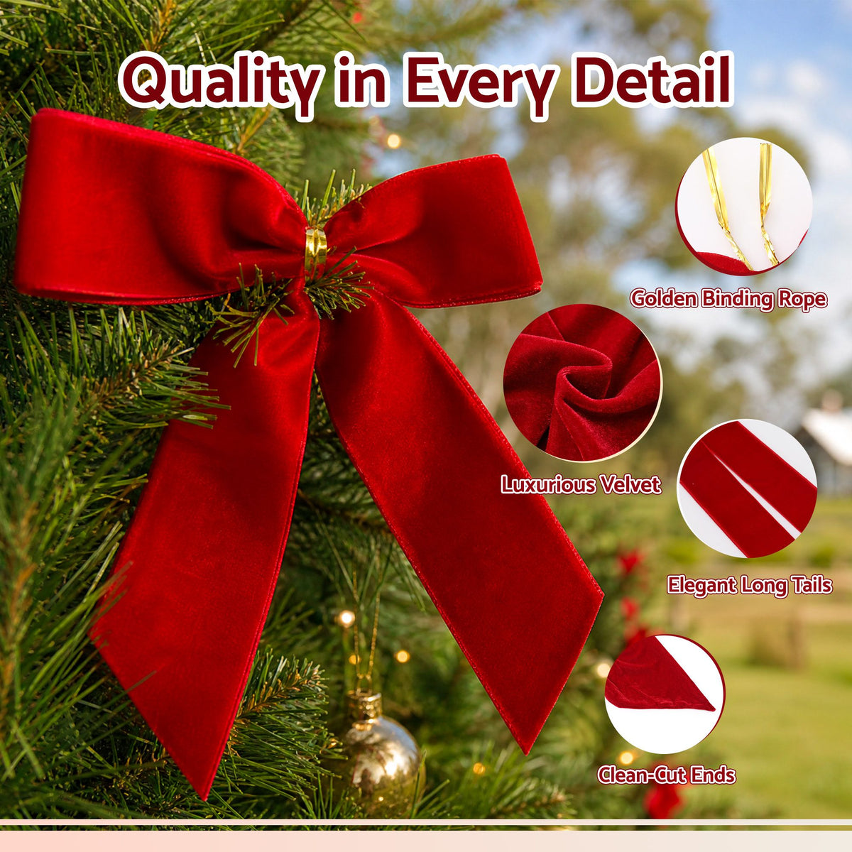 9.5CM Red Velvet Christmas Bows – 24-Piece Set
