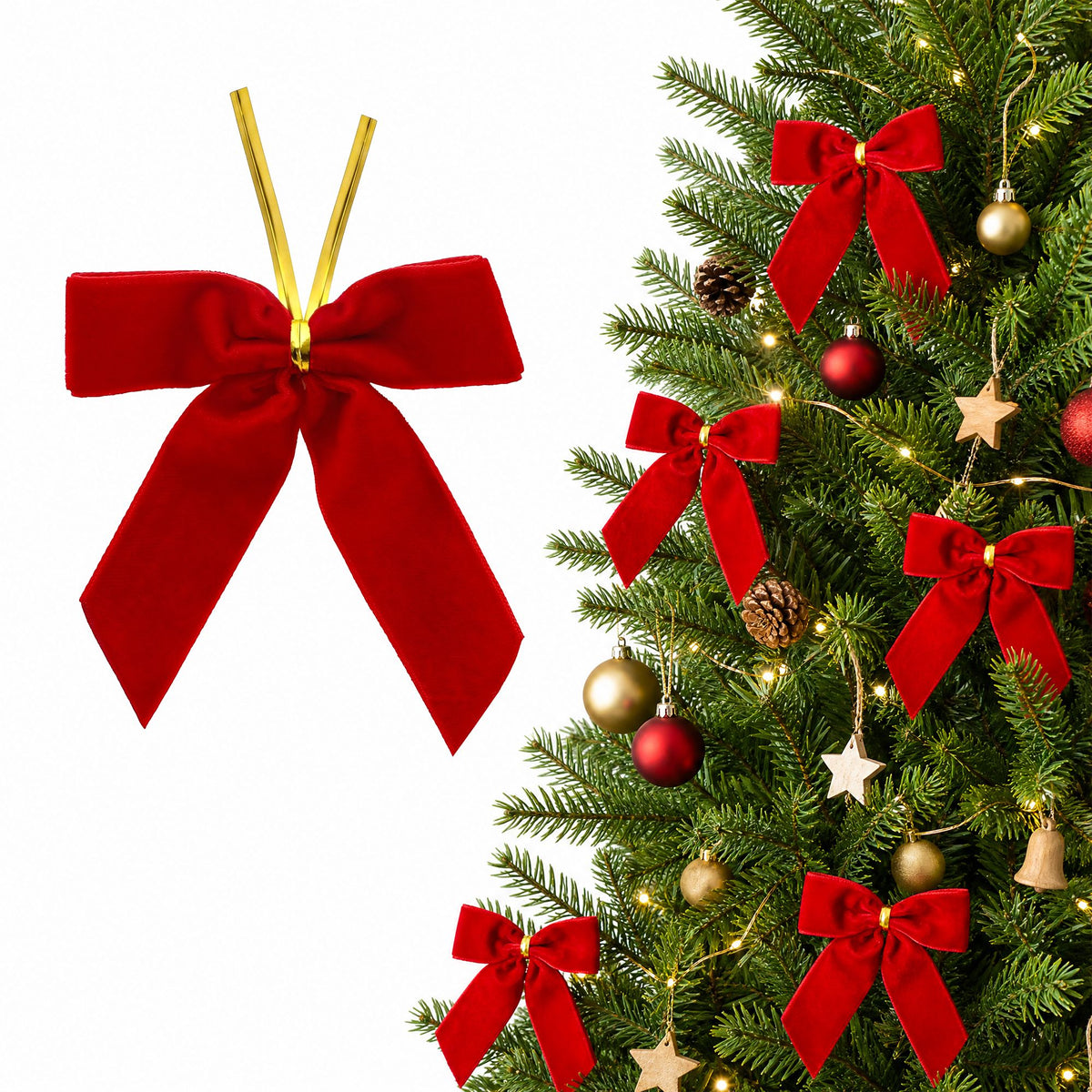 9.5CM Red Velvet Christmas Bows – 24-Piece Set