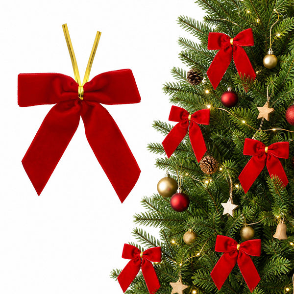 9.5CM Red Velvet Christmas Bows – 24-Piece Set