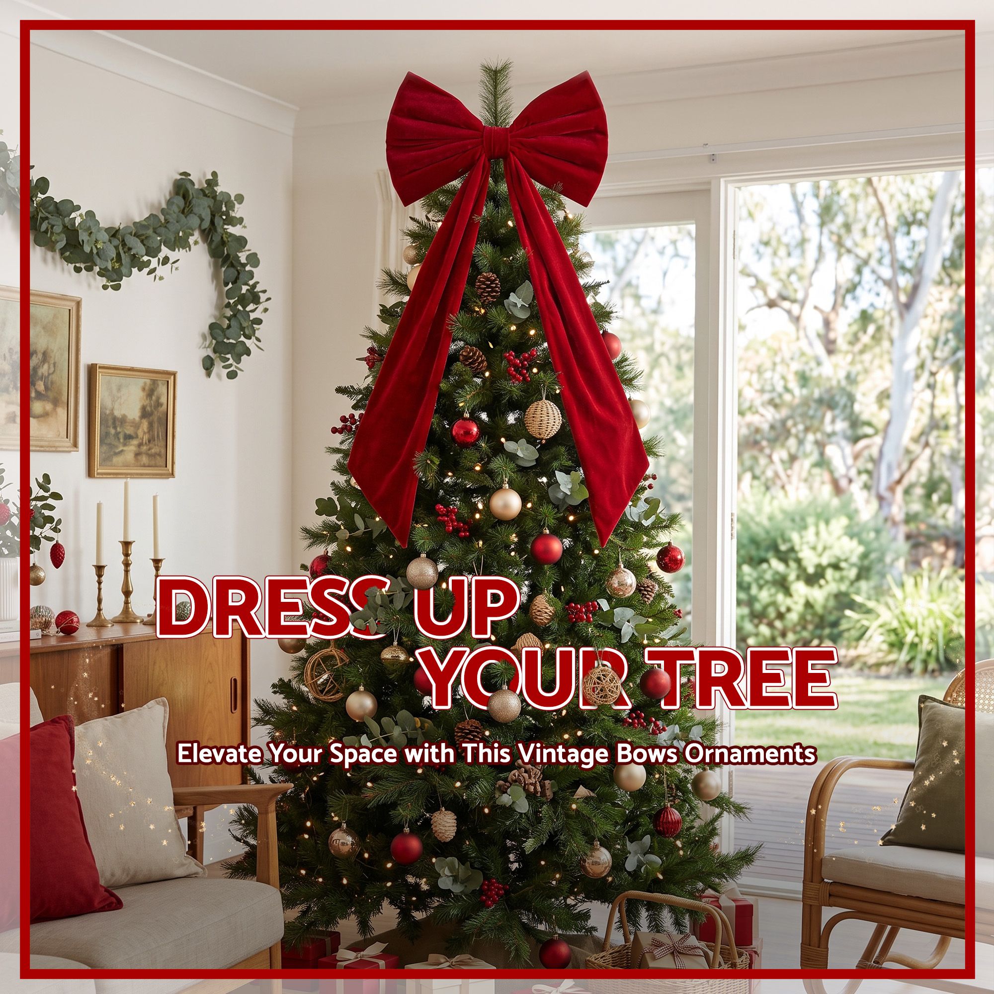 82CM Red Velvet Christmas Tree Topper Bow