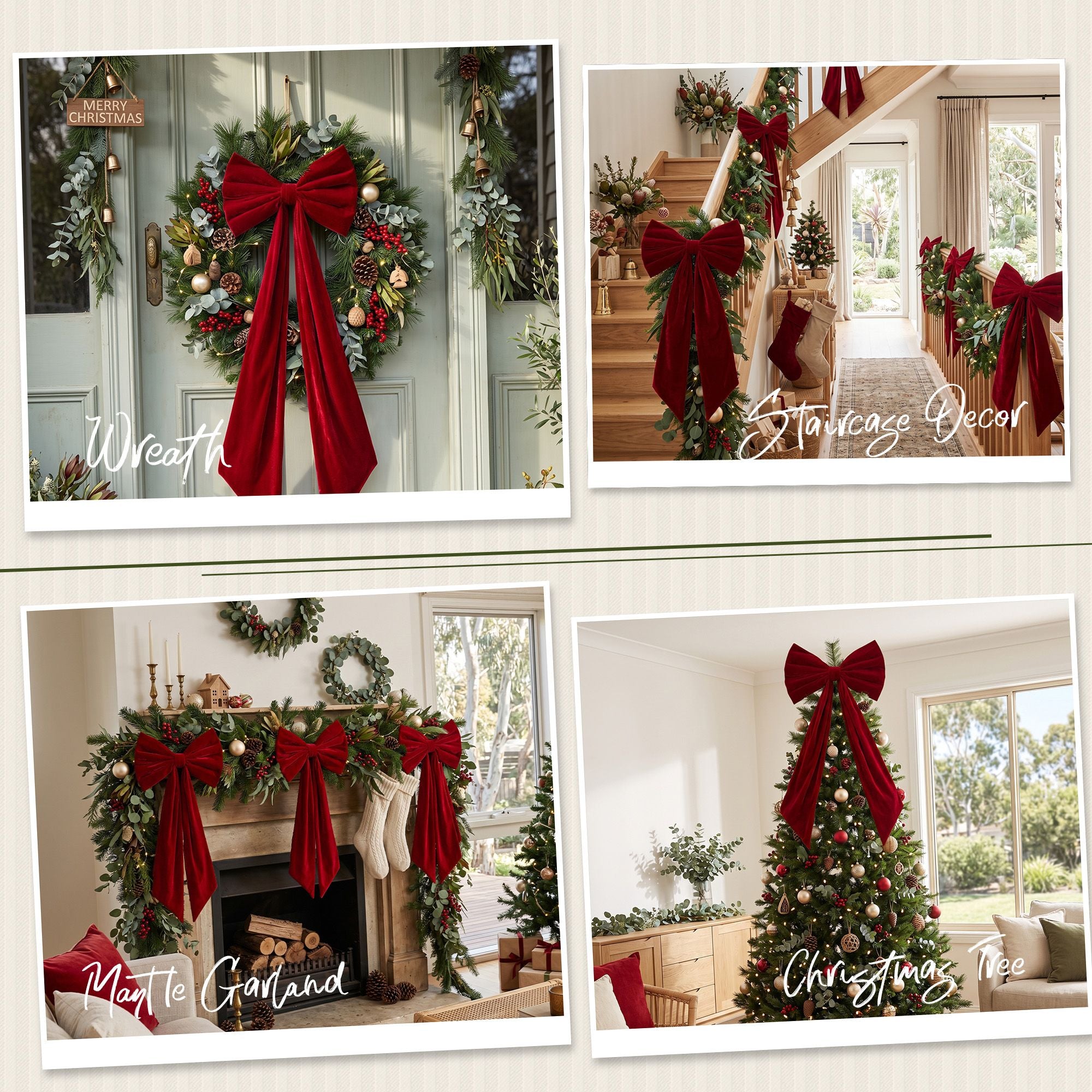82CM Red Velvet Christmas Tree Topper Bow