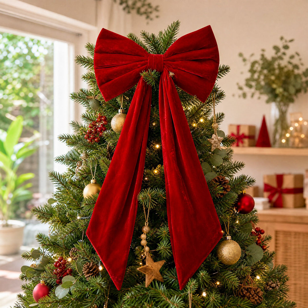 82CM Red Velvet Christmas Tree Topper Bow