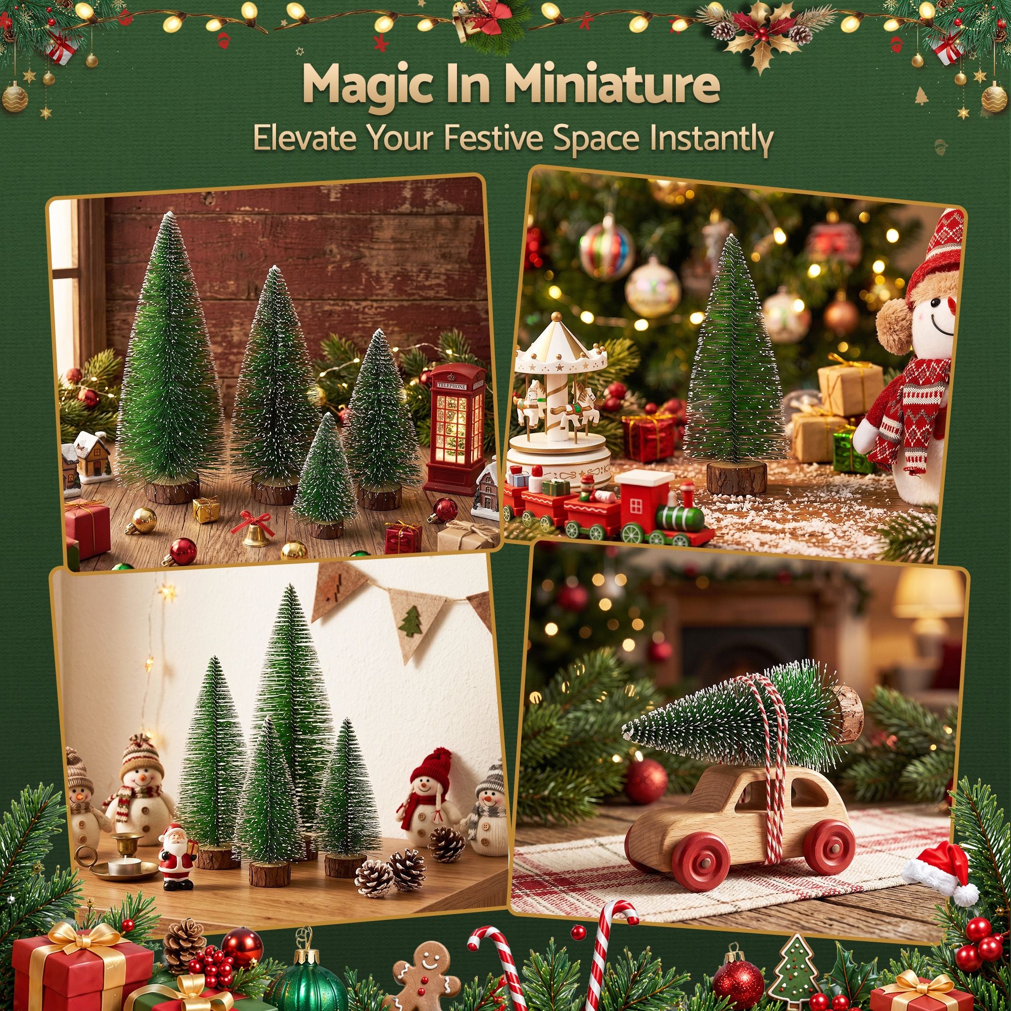 25CM Frosted Mini Christmas Tree Set – 4 Pack